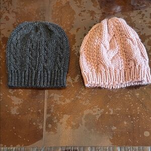 Cable Knit Beanie Set in Gray and Pink NWOT